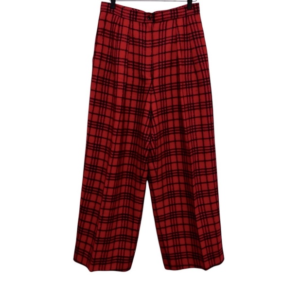 VINTAGE Anne Klein II Wool & Cashmere High Waist Red Plaid Wide Leg Trousers 10 - Picture 1 of 16